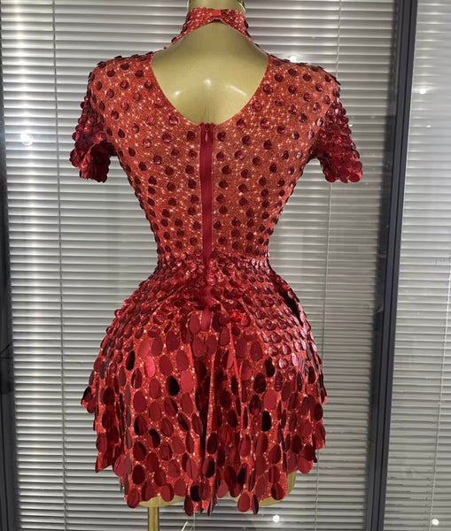 Women Sexy Sequins Short Sleeve Dress
