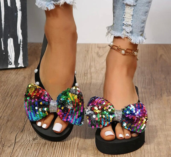 Women Fashion Pearl Bow Platform Sandals