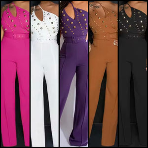 Women Sleeveless Gold Beaded Sexy Jumpsuit