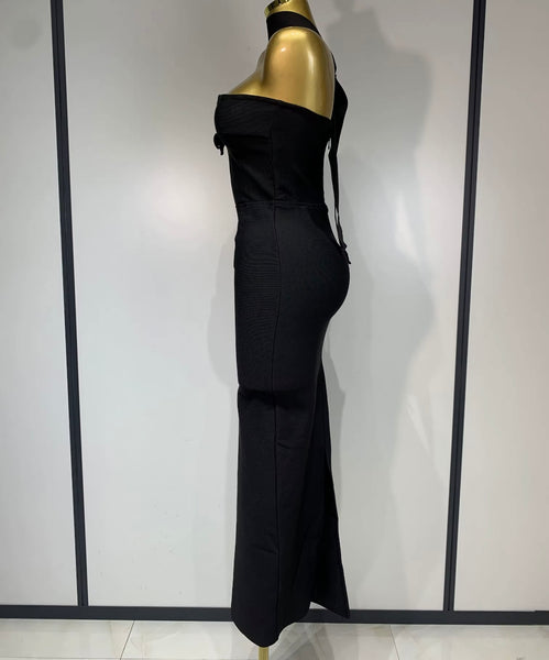 Women Sexy Strapless Bow Cut Out Bandage Maxi Dress