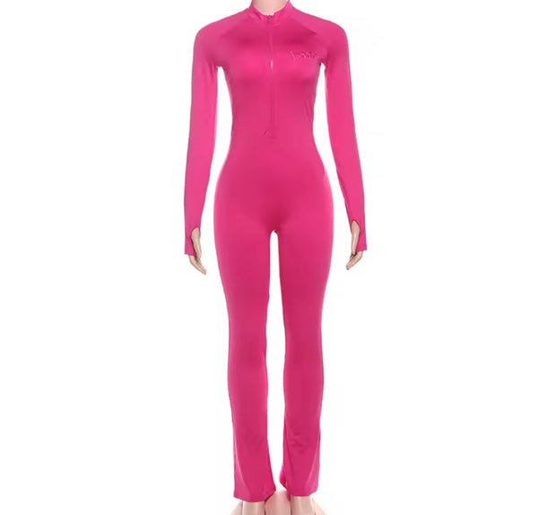 Women Zip Up Letter Print Full Sleeve Fashion Jumpsuit