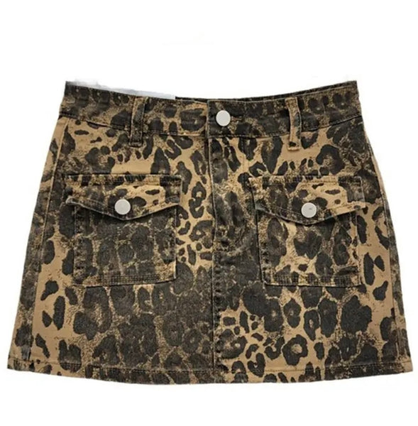 Women Sexy Fashion Leopard Print Denim Skirt