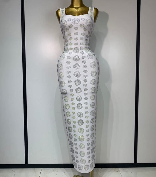 Women Color Bling Rhinestone Sleeveless Sexy Maxi Dress