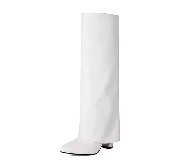 Women Color Pointed Toe Faux Leather Knee High Boots