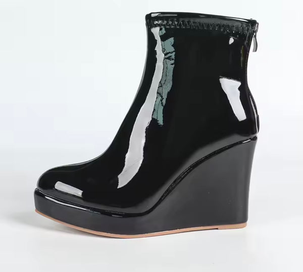 Women Patent Leather Fashion Platform Ankle Boots