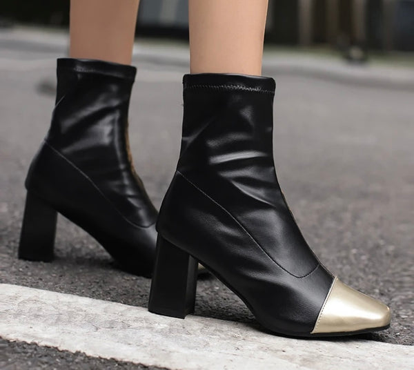 Women Fashion Color Patchwork Faux Leather Ankle Boots