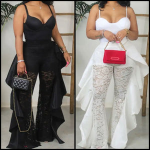 Women Sexy Fashion Ruffled Lace Pants