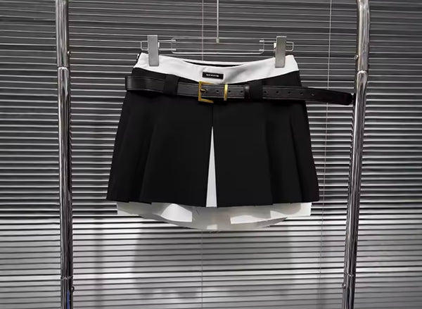 Women B&W Color Patchwork Fashion Skirt
