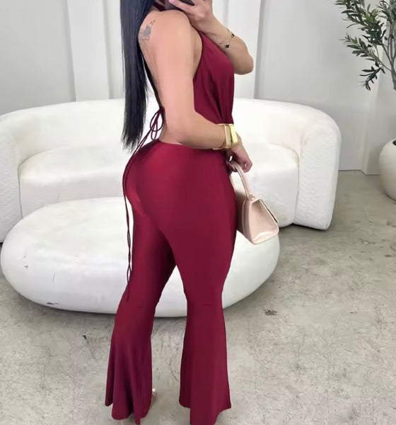 Women Sexy Halter V-Neck Open Back Two Piece Pant Set