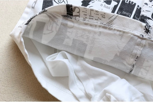 Women Fashion White Graffiti Print Denim Skirt