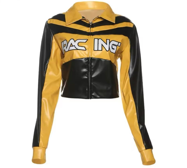 Women Color Fashion PU Jacket Two Piece Short Set