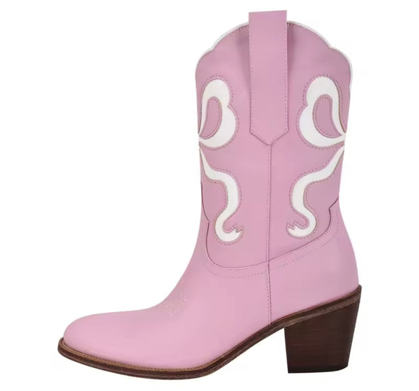 Women Fashion Color Patchwork Ankle Western Boots