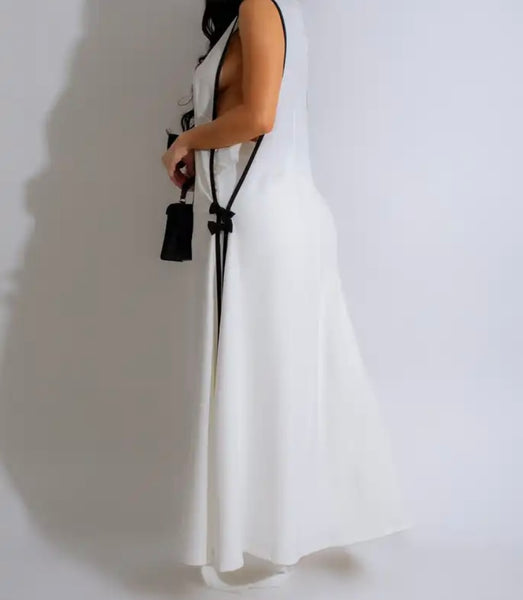 Women B&W Bow Sleeveless Sexy Fashion Two Piece Pant Set