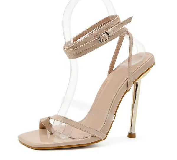 Women Color Fashion High Heel Wrap Around Ankle Strap Sandals