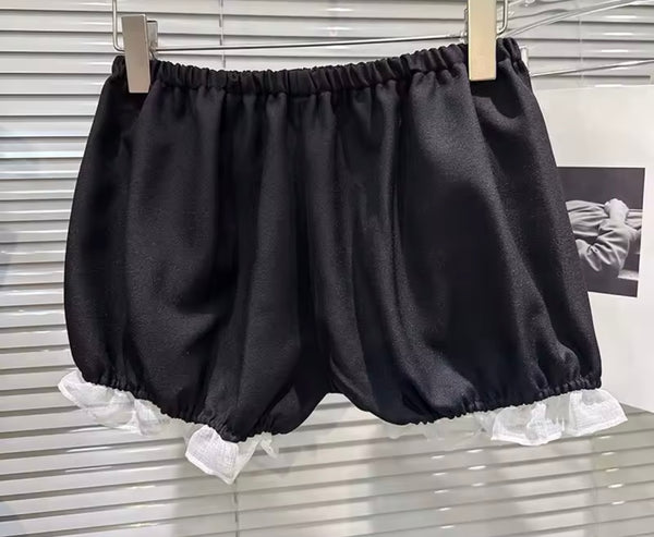 Women Sexy B&W Strapless Bow Ruffled Two Piece Short Set