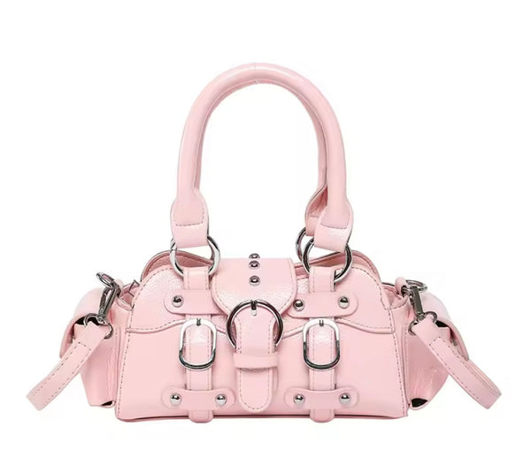 Women Fashion Color Buckled Faux Leather Handbag Purse