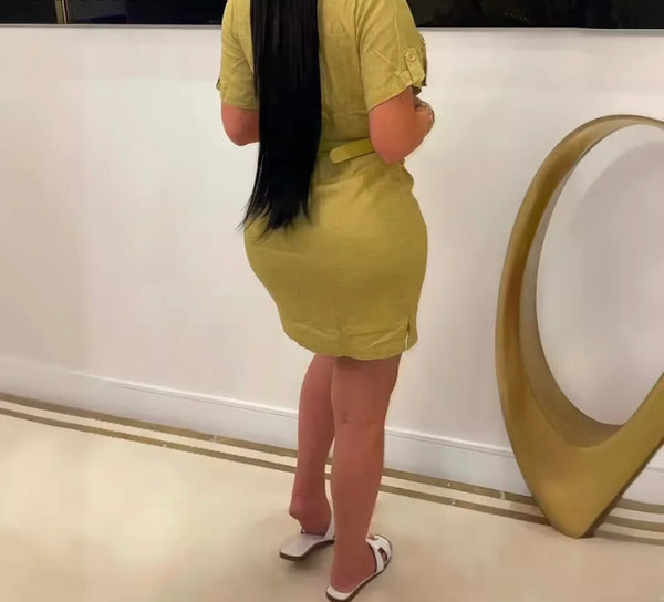 Women Fashion Button Up Short Sleeve Dress