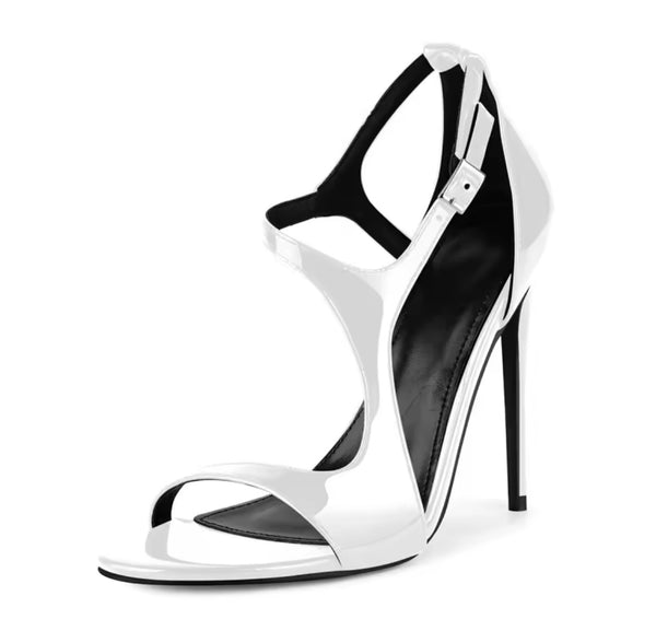 Women Open Toe Patent Leather High Heel Ankle Strap Sandals