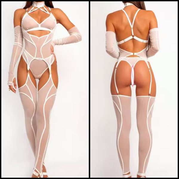 Women Sexy White Mesh Lingerie Set