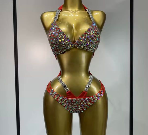 Women Sexy Halter Rhinestone Bikini Swimsuit