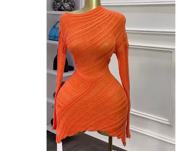 Women Sexy Solid Color Full Sleeve See Through Dress