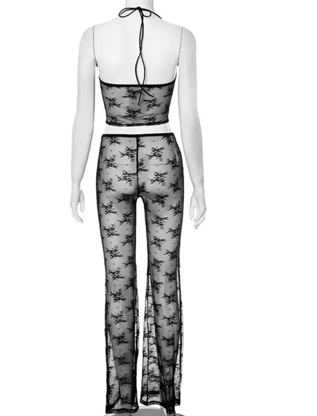 Women Sexy Halter Sleeveless Lace Tie Up Black Jumpsuit