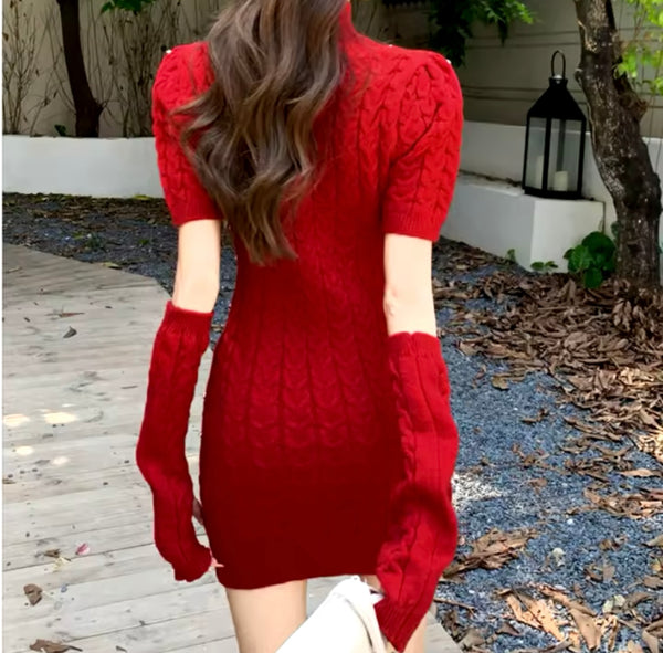 Women Fashion Bling Knitted Removable Sleeve Dress