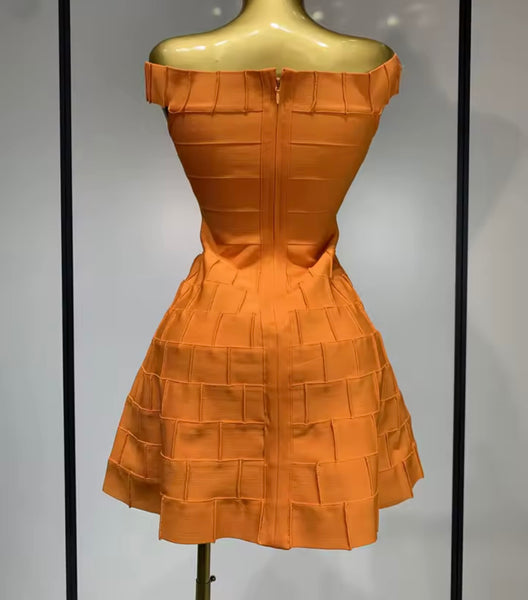 Women Sexy Orange Ruffled Off The Shoulder Sleeveless Dress