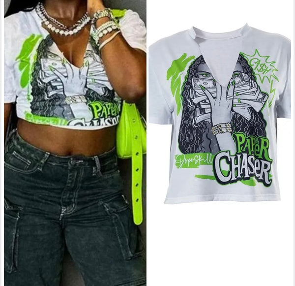 Women Fashion Graffiti Print Short Sleeve Crop Top