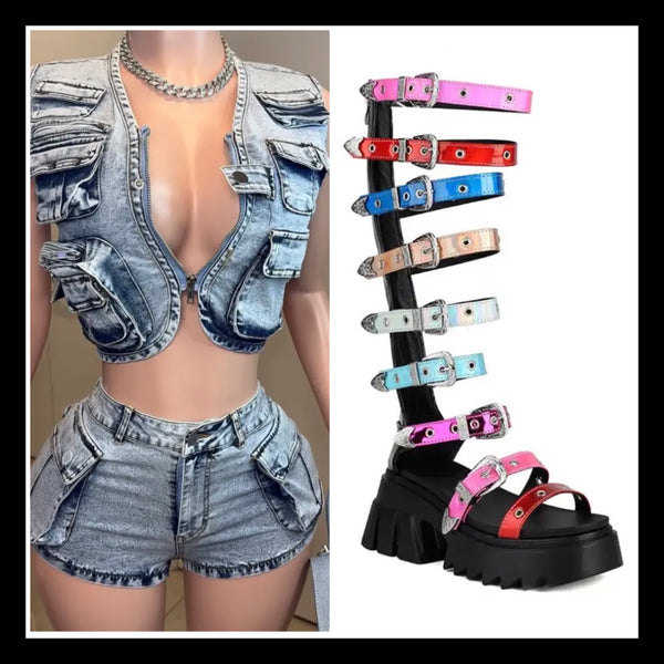 Women Fashion Colorful Buckled Platform Gladiator Sandals