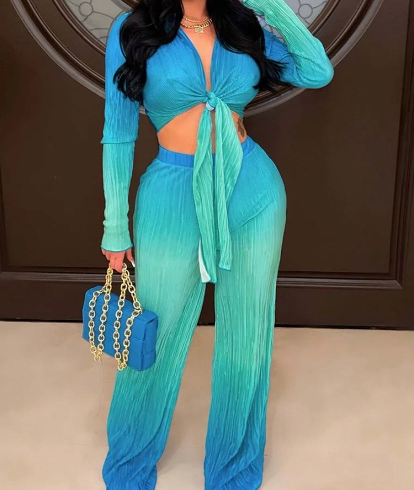 Women Full Sleeve Gradient Fashion Two Piece Pant Set