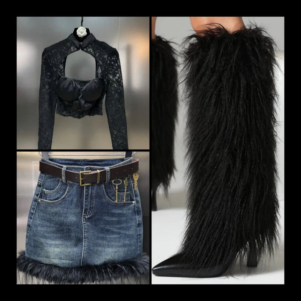 Women Color Fashion Faux Fur Knee High Boots