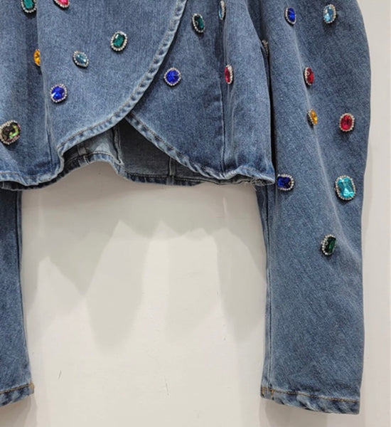 Women Fashion Colorful Gem Denim Jacket