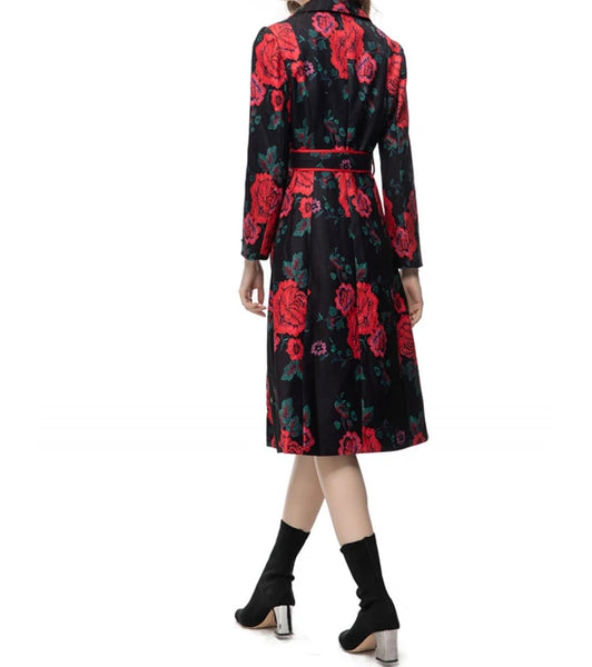 Women Fashion Floral Trench Jacket
