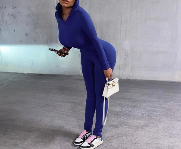 Women Hooded Open Back Full Sleeve Fashion Jumpsuit