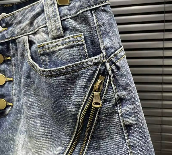 Women Blue Fashion Zipper Denim Shorts