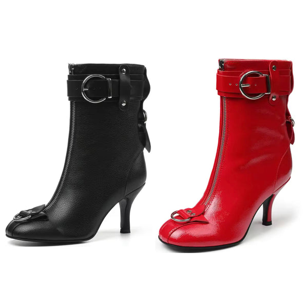 Women Color Fashion Buckled Zipper Ankle Boots