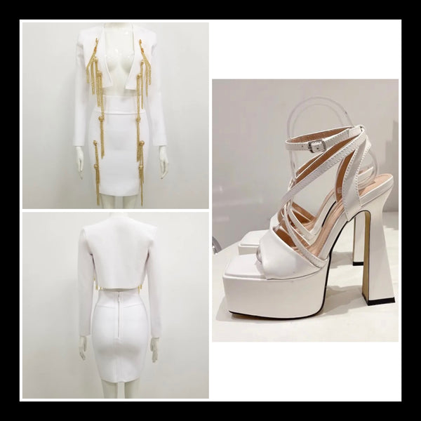 Women Fashion White Square Open Toe Platform Ankle Strap Sandals