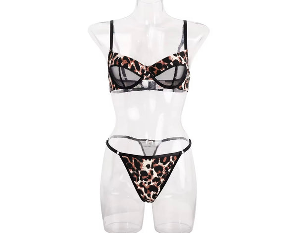 Women Sexy Leopard Mesh Lingerie Set