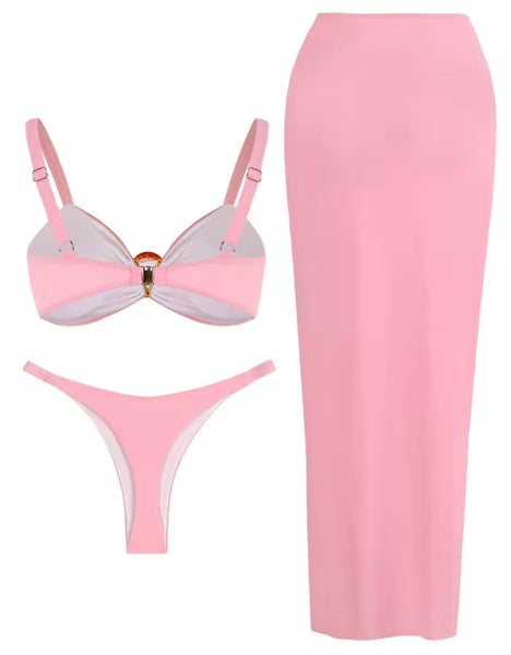 Women Sexy Pink Bikini Cover Up Set