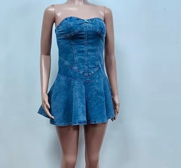 Women Sexy Strapless Denim Dress