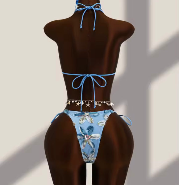 Women Sexy Floral Bikini Mesh Cover Up Set