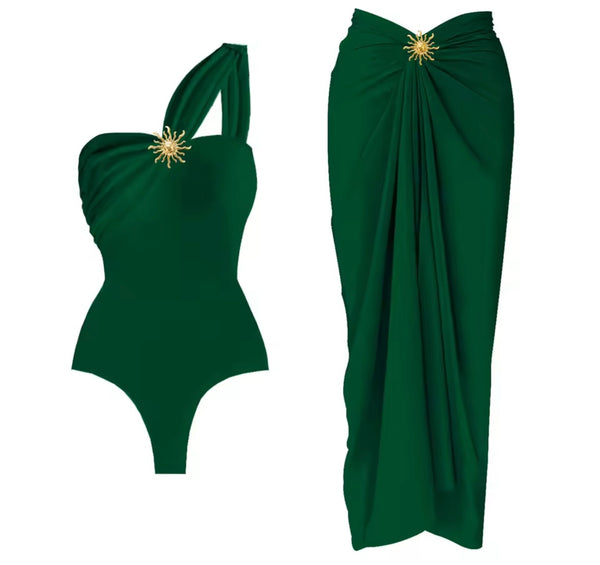 Women Sexy One Shoulder Swimsuit Cover Up Set