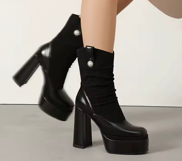 Women Black Fashion Platform High Heel Ankle Boots