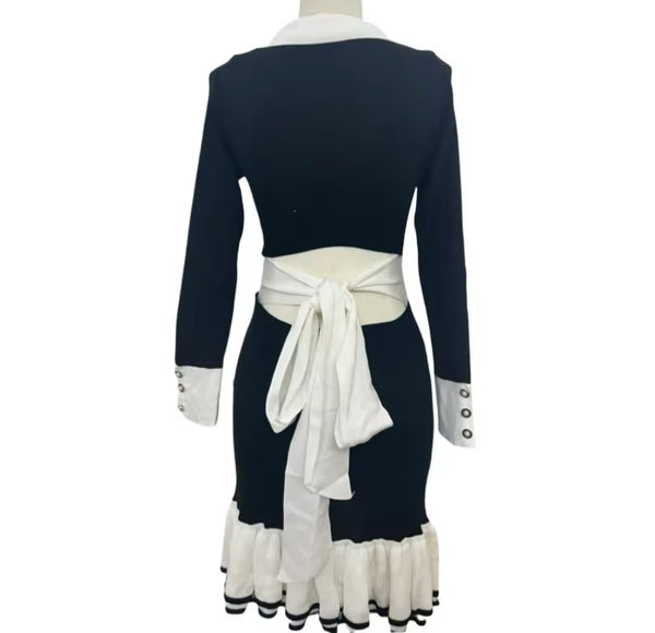 Women Sexy Ruffled Full Sleeve Open Tie Up Back Dress