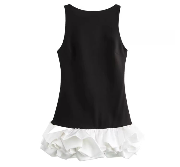 Women Sexy Sleeveless Ruffled Patchwork Dress