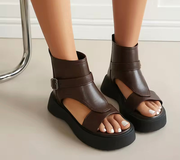 Women Fashion Faux Leather Buckled Platform Sandals