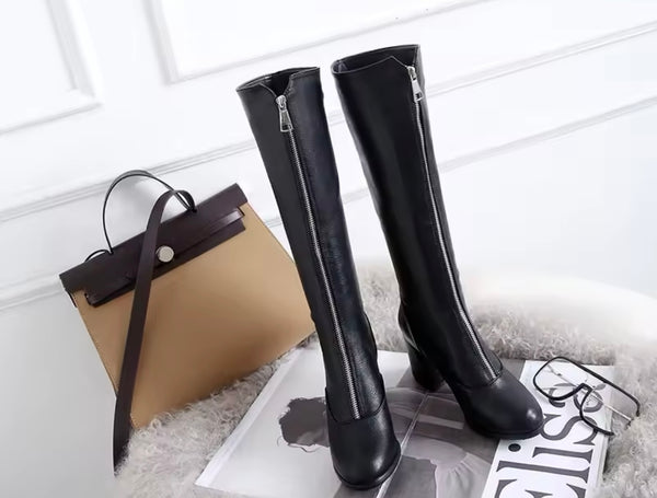 Women Color Zip Up Fashion Faux Leather Knee High Boots