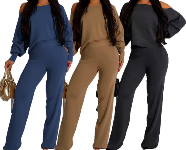 Women Fashion Full Sleeve Solid Color Two Piece Pant Set