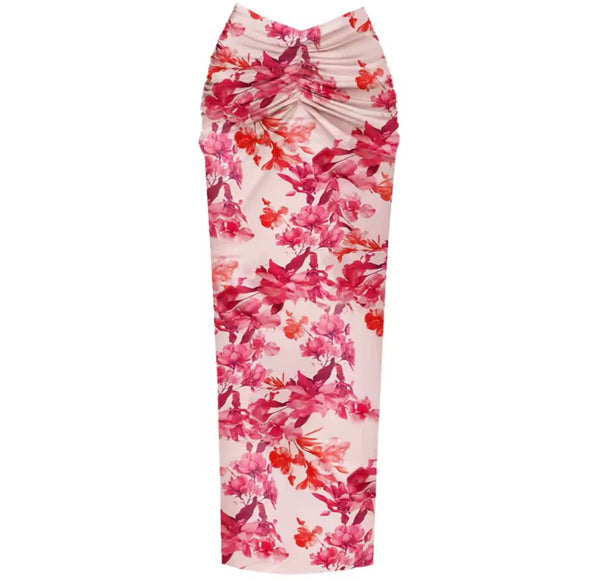 Women Sexy Pink Floral One Shoulder Swimsuit Cover Up Set